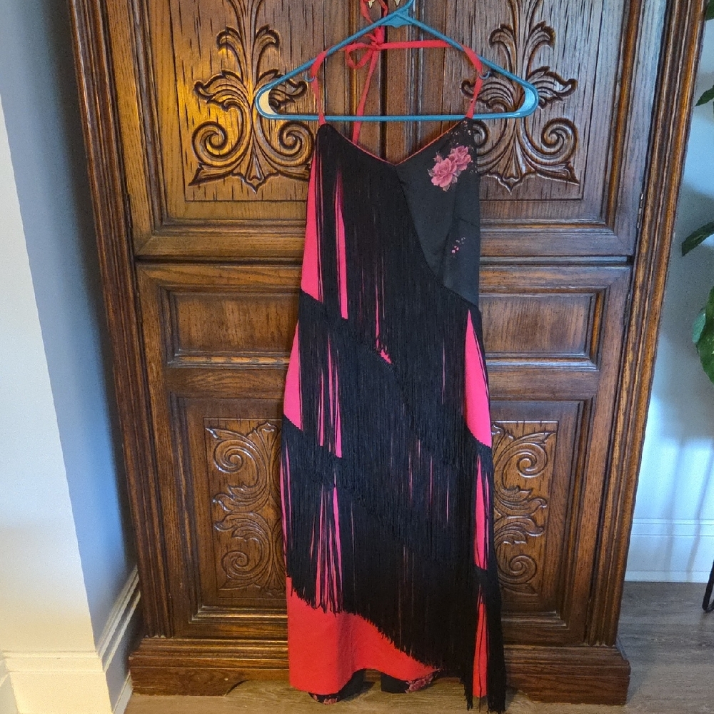 Black and Pink Fringe Dress